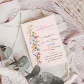 ピンクの小さな野生の花の赤ちゃん女の子シャワー 招待状