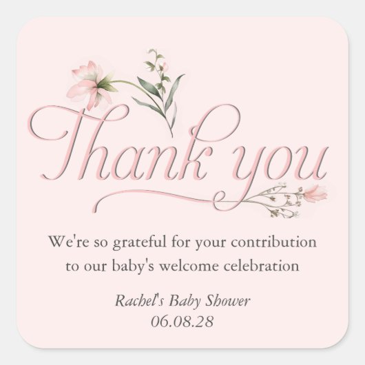 ピンクの小さな野生の花の赤ん坊の女の子シャワー感謝していユー スクエアシール (正面)