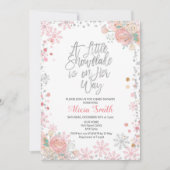 ピンクの小さな雪の結晶がやってくる！ベイビーシャワーパーティー 招待状 (正面)