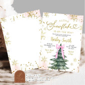 ピンクの小さな雪の結晶の木 ピンクのリボン ベビーシャワー 招待状