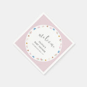 ピンクの小モダンさなワイルドフラワーの赤ちゃんシャワーへようこそ スタンダードカクテルナプキン (角)