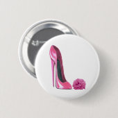 ピンクの小剣の靴およびピンクのバラの芸術 缶バッジ (正面&裏面)