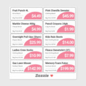 ピンクの小売店の製品価格ラベル シール (シート)