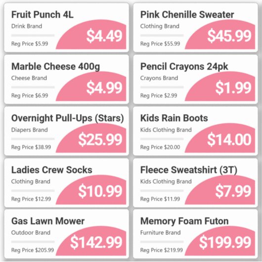 ピンクの小売店の製品価格ラベル シール (正面)