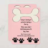 ピンクの小犬のテーマの誕生日の招待状 招待状 (正面/裏面)