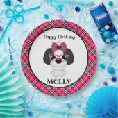 ピンクの小犬のパーソナライズな誕生会のナプキン ペーパープレート (パーティー)