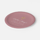 ピンクの少女の宗教クロス最初の聖餐式 ペーパープレート (アングル)