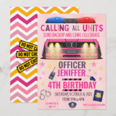 ピンクの少女警察官 警察 バースデー 招待状 (正面/裏面)