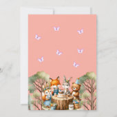 ピンクの少女 バタフライ ウッドランド 動物 1歳の誕生日 招待状 (裏面)