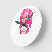 ピンクの少女 ラウンド壁時計 (傾斜)