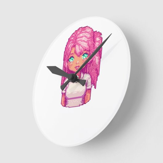 ピンクの少女 ラウンド壁時計 (傾斜)