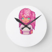 ピンクの少女 ラウンド壁時計 (正面)