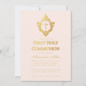 ピンクの少女　初めての聖体拝領　偽の金の crest　バラ色 招待状 (正面)