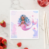 ピンクの尾を海底に持つ黒い人魚の少女 スタンダードランチョンナプキン (インサイチュ)