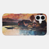 ピンクの山々 湖 アルプスの夕焼け風景 iPhoneケース (裏面横)