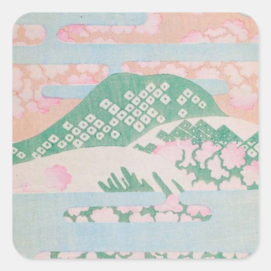 ピンクの山の水色 スクエアシール (正面)