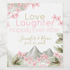 ピンクの山の花フローラの水色 ワインラベル