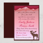 ピンクの山の鹿のアート的な結婚式の招待状 招待状 (正面/裏面)