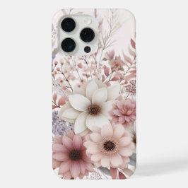 ピンクの差し色が可愛いボホフラワー柄 iPhone 15 PRO MAXケース