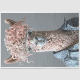 ピンクの巻き毛のラマのデコページ 薄葉紙