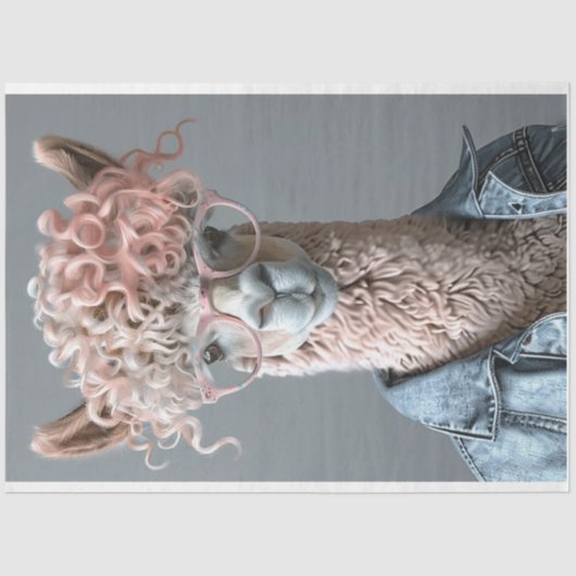 ピンクの巻き毛のラマのデコページ 薄葉紙 (正面)