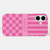 ピンクの市松模様とストライプのオーダーメイド Case-Mate iPhoneケース (裏面 (横))