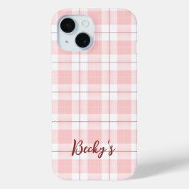 ピンクの市松模様と名前 iPhone 15ケース