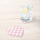 ピンクの市松模様に弓心の形 ペーパーコースター (インサイチュ)