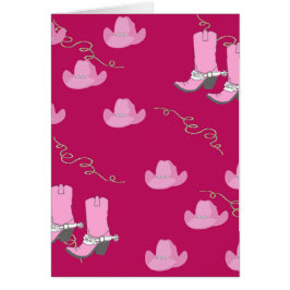 ピンクの帽子およびブーツが付いている西部の女性のカーボーイカード