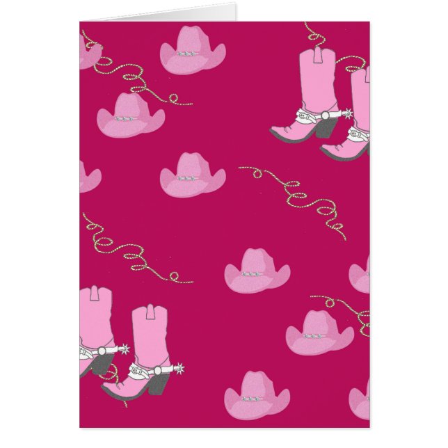 ピンクの帽子およびブーツが付いている西部の女性のカーボーイカード (正面)