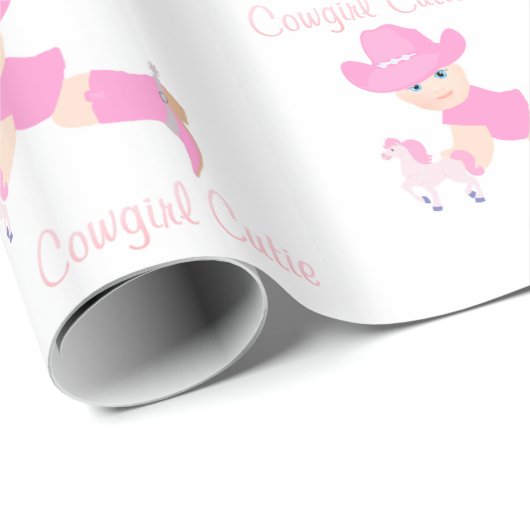 ピンクの帽子およびブーツの女性のカーボーイのかわいこちゃんのベビーの女性のカーボーイ ラッピングペーパー (ロールコーナー)