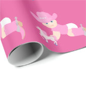 ピンクの帽子およびブーツを持つベビーの女性のカーボーイ ラッピングペーパー (ロールコーナー)