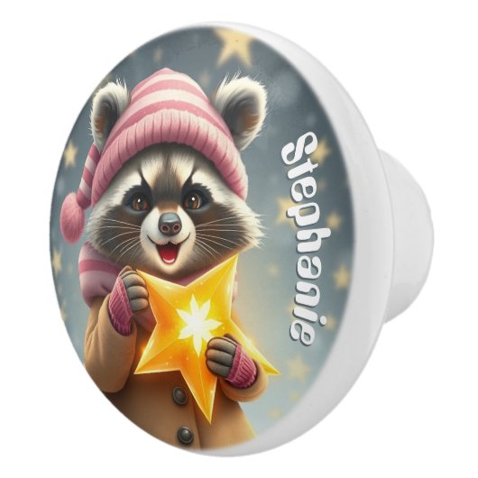 ピンクの帽子とスター名前をカスタムするの可愛いルーン セラミックノブ (右)