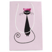 ピンクの帽子の子猫猫 ミディアムペーパーバッグ (正面)