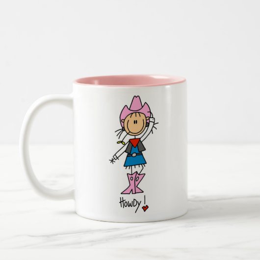 ピンクの帽子またはブーツのマグの棒の姿の女性のカーボーイ ツートーンマグカップ (左)