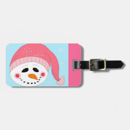 ピンクの帽子をかぶった雪だるま ラゲッジタグ