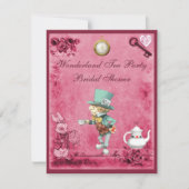 ピンクの帽子屋の不思議の国のお茶会のブライダルシャワー 招待状 (正面)