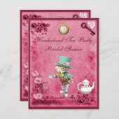 ピンクの帽子屋の不思議の国のお茶会のブライダルシャワー 招待状 (正面/裏面)