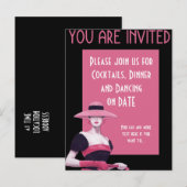 ピンクの帽子/手袋の上品な女性の招待状 インビテーションポストカード (正面/裏面)