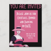 ピンクの帽子/手袋の洗練された女性の招待状 インビテーションポストカード (正面)