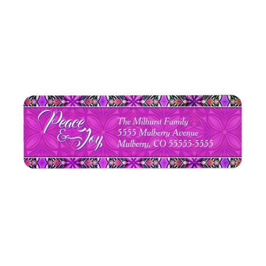 ピンクの平和と喜びのクリスマス ラベル (正面)