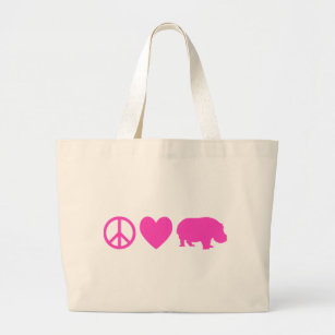 ピンクの平和の愛とカバ ラージトートバッグ