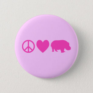 ピンクの平和の愛とカバ 缶バッジ