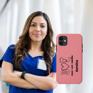 ピンクの平和の愛の看護の感謝 iPhone 11 ケース