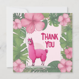 ピンクの幸せなスマイルのラマ サンキューカード