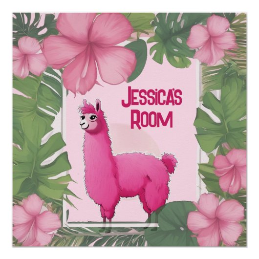 ピンクの幸せなスマイルラマ ポスター (正面)