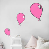 ピンクの幸せなバルーン3つのサイズのウィンドウにしがみつく ウィンドウサイン