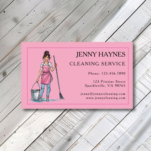 ピンクの幸せな明るいクリーン清掃レディーサービス 名刺