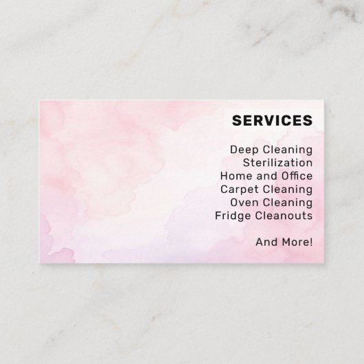 ピンクの幸せな明るいクリーン清掃レディーサービス 名刺 (裏面)
