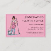 ピンクの幸せな明るいクリーン清掃レディーサービス 名刺 (正面)